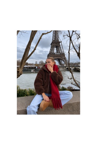 Nilza Kadın Teddy Peluş Ceket Kapüşonlu Fermuarlı Cepli Oversize Sweatshirt Kahverengi