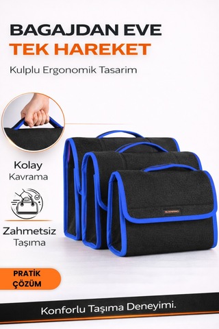 Oto Bagaj Organizer Bagaj Çantası 3'lü Kombo Boy Kaymaz Cırt Bantlı Velur Kompakt Düzenleyici - Vcx2