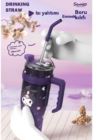 Aurora Büyük Mac Buz Bardağı Termal Bardak Saplı Büyük Kapasiteli Bardak Mor