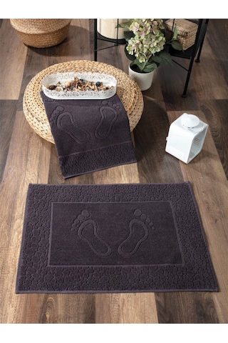 2'li Ayak İzli Ayak Havlusu Seti - %100 Pamuk Antrasit