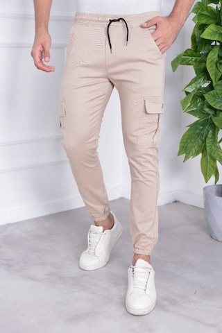 Erkek Paça Lastik Slim Fit Kargo Pantolon M Krem