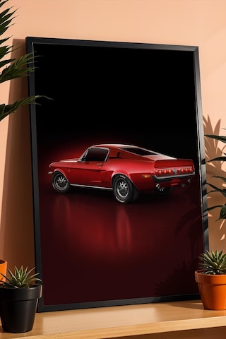 Saturn Ford Mustang Fastback Çerçeveli Tablo Erkek Odası Ve Garaj Dekoru Classic Car Collection