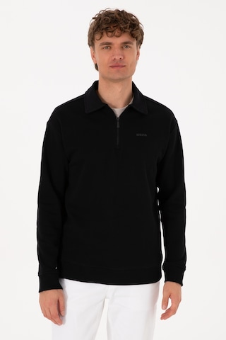 U.S. Polo Assn. Erkek Regular Fit Yarım Fermuarlı Şardonlu Siyah Basic Sweatshirt 50313783-VR046