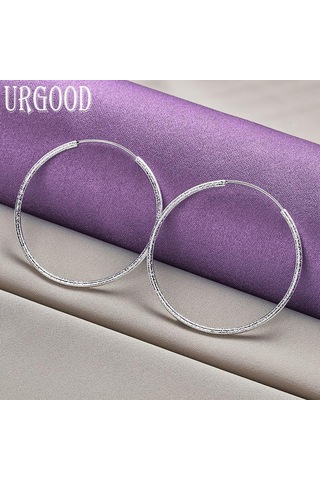 925 Ayar Gümüş 50/60mm Buzlu Daire Küpe Moda Takı 60mm