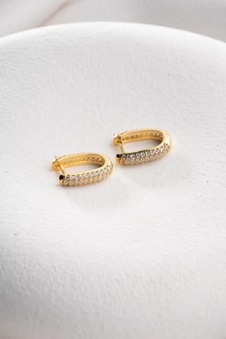 925 Ayar Gümüş Gold Kaplama U Şeklinde Zirkon Taşlı Küpe Gold