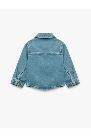 Koton Uzun Kollu Gömlek Yaka Kapaklı Cep Detaylı Pamuklu Denim Ceket Orta İndigo 6wmg20003ad