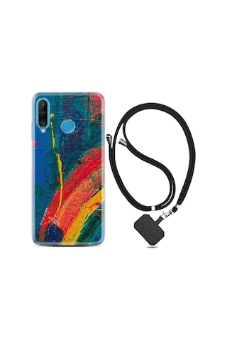 Huawei P30 Lite Kılıf Desenli Silikon + Şarj Kulaklık Koruyucusu Ressam Sulu Boya 1600