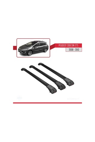Peugeot 308 Sw T7 2008-2013 Arası İle Uyumlu Ace-1 Ara Atkı Tavan Barı Siyah 3 Adet Bar