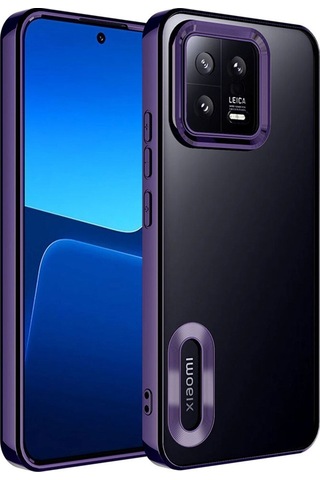 Xiaomi Mi 13 Kılıf Kamera Korumalı Logo Gösteren Zore Omega Kapak Derin Mor