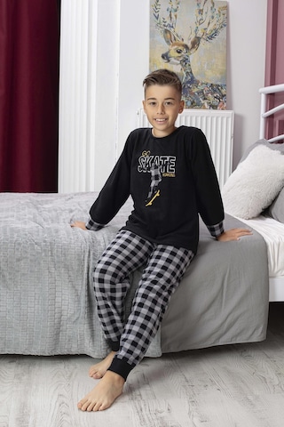 Yeni Sezon Sonbahar/kış Erkek Çocuk Skate Desenli Polar Pijama Takımı 4515-siyah Siyah