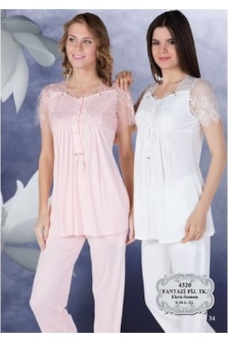 Bone Club Bone 4320 Kısa Kol Pamuk Kadın Lohusa Emzirme Pijama Takımı Somon