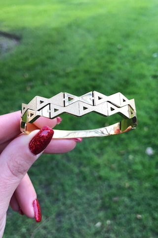 Pırıltılı Kelebek Desen Gold Çelik Kelepçe