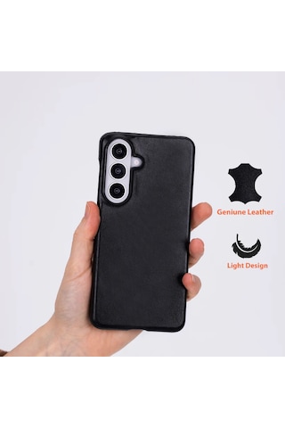 Plm Galaxy S26 İçin, Hakiki Deri, El Yapımı Kılıf, İç Yüzeyi Kadife, Kömür Siyahı Kahverengi