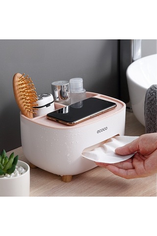 Tenfowee Krem Renkli Modern Minimalist Ev Ofis Masaüstü Katlanabilir Tuvalet Kağıdı Kutusu Kumanda Tutucu Organizer Krem