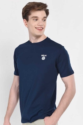 Ucla Bass Lacivert Bisiklet Yaka Baskılı Standard Fit Erkek Tshirt Siyah