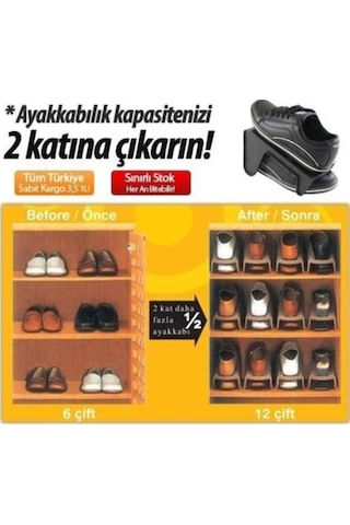 Yer Tasarrufu Sağlayan Dolap Içi Ayakkabı Düzenleyici Rampa Raf Plastik Gri Diğer