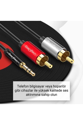Veggieg 3.5mm Aux To 2 Rca Ses Kablosu 5 Metre
