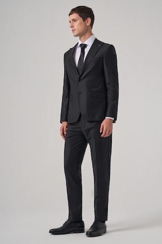 Morven Erkek Siyah Yünlü Trend Düz Slim Fit Sivri Yaka Takım Elbise 26mc001046001 Siyah