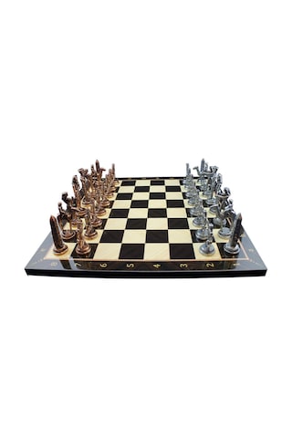Metal Mısır Satranç Takımı Antik Ve Ceviz Desenli Mdf Ahşap Satra