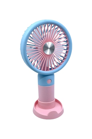 Şarjlı Taşınabilir El Pervanesi / Masa Üstü Mini Fan Mavi-pembe