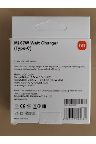 E-kervan Mi Xia-omi 67w Hızlı Ve Turbo Şarj Aleti Tüm Type-c Girişli Telefonlara Uyumlu 1 Adet
