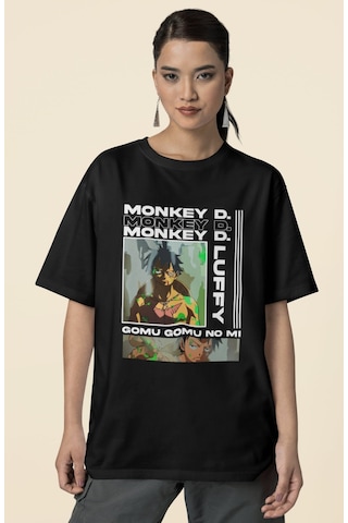 Monkey D. Luffy One Piece Baskılı Unisex Oversize Anime Karakter Siyah