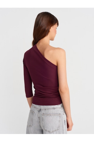 Dilvin 31842 Pile Detaylı Asimetrik Top-bordo Bordo