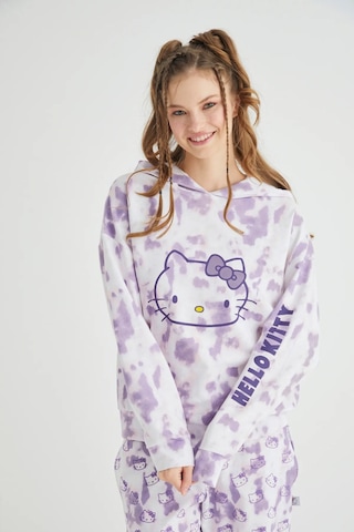 Hello Kitty Lisanslı Batik Kapüşonlu Sweatshirt Pijama Üstü Renkli
