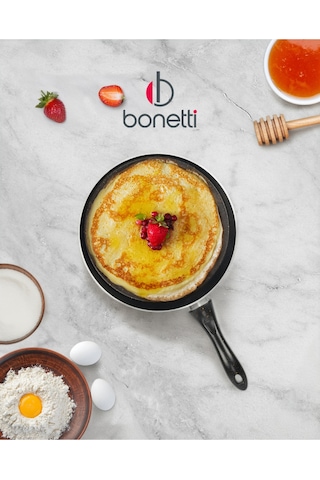 Bonetti Granit 30 Cm Krep Tavası Siyah-gold Yanmaz Yapışmaz Gözleme Tavası Siyah