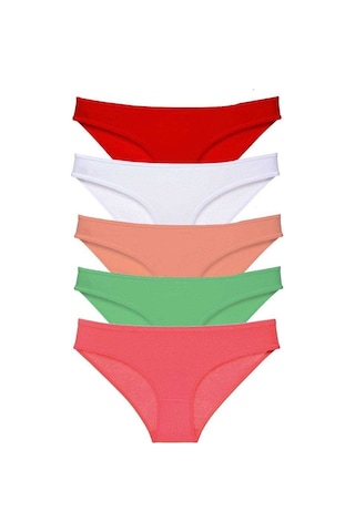 Northcity 5 Adet Süper Eko Set Likralı Kadın Slip Külot Pamuklu Rahat Külot Seti Kırmızı, Beyaz, Pudra, Yeşil, Fuşya