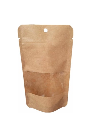 Doypack Pencereli Kraft Delikli Kilitli Kese Kağıdı Küçük Boy 20'li 11 x 18 x 7 CM