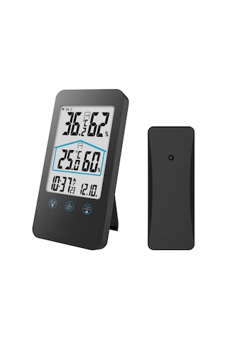 Yifomall Dokunmatik Tuşlu Dış/iç Sıcaklık Nem Ölçer - 30m Kablosuz Sensörlü İklim İzleyici Sistemi Siyah, Pil Yok
