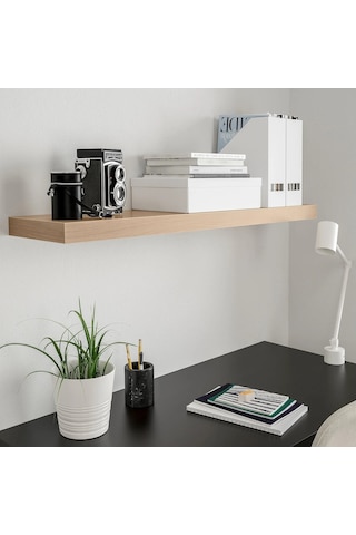 Ahşap Duvar Rafı 110x26x5 Cm İkea Bej Raf Kitap Rafı Kitaplık