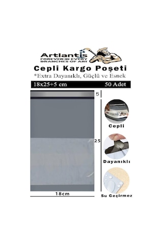 Plastik Kargo Poşeti Cepli 18x25+5 Cm 50 Adet 1 Paket Ekonomik Cepli Kargo Poşeti Dayanıklı Gri Esnek 1 Adet