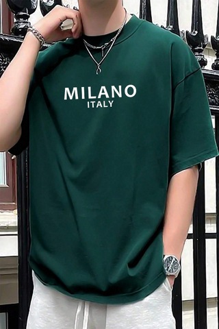 Erkek Milano Baskılı Oversize Tshirt Yeşil