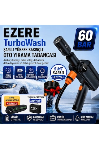 Ezere Turbowash Şarjlı 60 Bar Yüksek Basınçlı Oto Araba Bahçe Yıkama Ve Temizleme Tabancası Makinesi- 5775