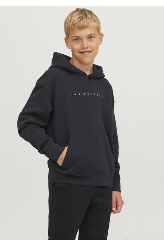 Jack & Jones Logo Baskili Kapüsonlu Sweatshirt - Çocuk 12237468 Black Siyah