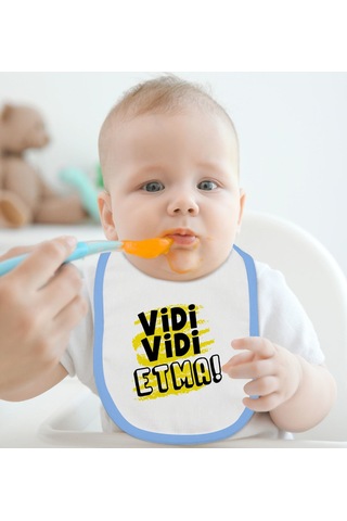 BK Kids Vidi Vidi Etma Tasarımlı Mavi Bebek Mama Önlüğü-1