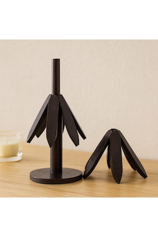 Bambu Ahşap Katlanır Nihale 20 Cm - Standlı, Yaprak Desenli 2li Çok Renkli