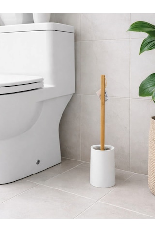 Ahşap Saplı Minimal Tuvalet Fırçası Ve Standı Şık, Modern Wc Fırçası Vıchy-7050 siyah