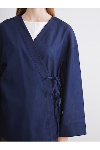 Lcw Modest İndigo Kruvaze Yaka Kadın Kimono