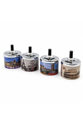 12 Adet Ashtray Yuvarlak - Basmalı Metal Küllük 5690 000 Açık Krem