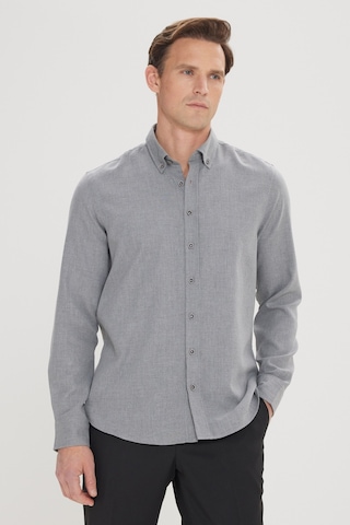 AC&Co / Altınyıldız Classics Erkek Acık Grı Slim Fit Dar Kesim Düğmeli Yaka Pamuklu Flanel Oduncu Gömlek Açık Gri