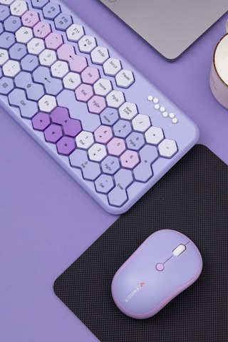 Petek Görünümlü Kablosuz Renkli Klavye Mouse Seti - Retro, Sessiz, Q Türkçe Dizayn Lazer