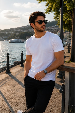 Luxıc Core Erkek Slim Fit Beyaz Bisiklet Yaka Pamuk Penye Günlük Rahat Basic Tişört