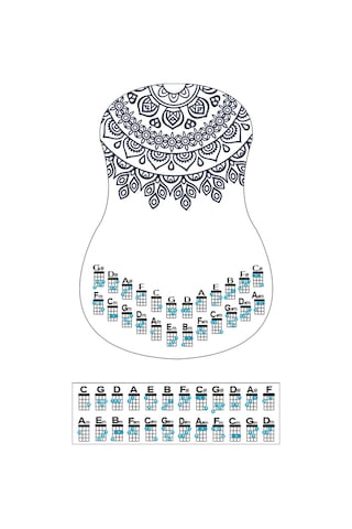 mandala siyah renk ukulele akor cetveli tablosu stickeri etiketi