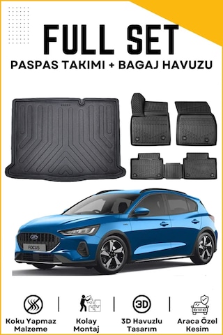 Ford Focus 5 Hatchback 2023 Model İnce Stepne Birebir Uyumlu Bagaj Havuzu+paspas Seti