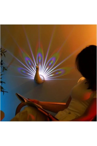 Tavus Kuşları Duvar Lambası, Uzaktan Kumandalı Tavus Kuşları Projeksiyon Masa Lambası Beyaz