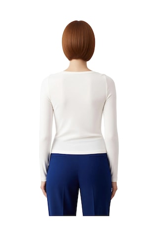 Ersefa Kadın Esnek Örme Kayık Yaka Uzun Kollu Slim Fit Bluz Kaliteli Şık Ekru