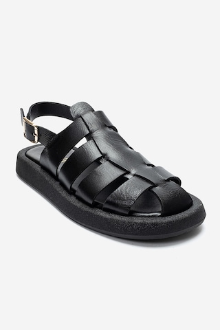 Luvishoes Joura Siyah Cilt Hakiki Deri Önü Kapalı Kadın Sandalet